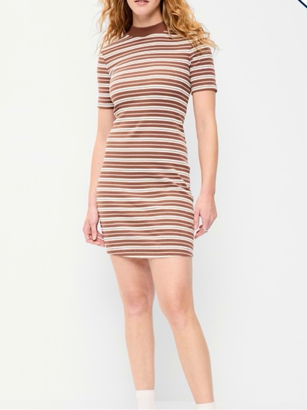 Old Navy Snug Mock Neck Bodycon Striped Short Sleeve Mini Dress
